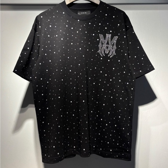 AMIRI Black & White Crystal Logo Short Sleeve Tee - Picture 3 of 7